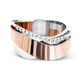 

Huitan Fashion Geometric Smooth Line Shape Women Finger Ring Brilliant Crystal Zircon Stone Wedding Bridal Ring Two Tone Jewelry