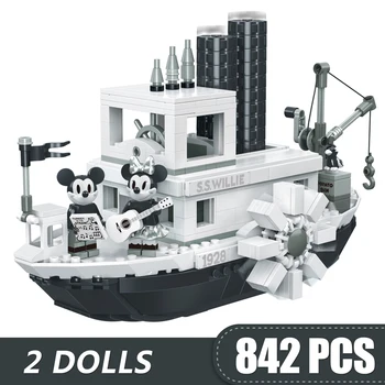 

Small Building Blocks Compatible with Leping Mickey Minnie Steamboat Willie Ship Boat Movie 21317 Bricks DIY Toys for Children