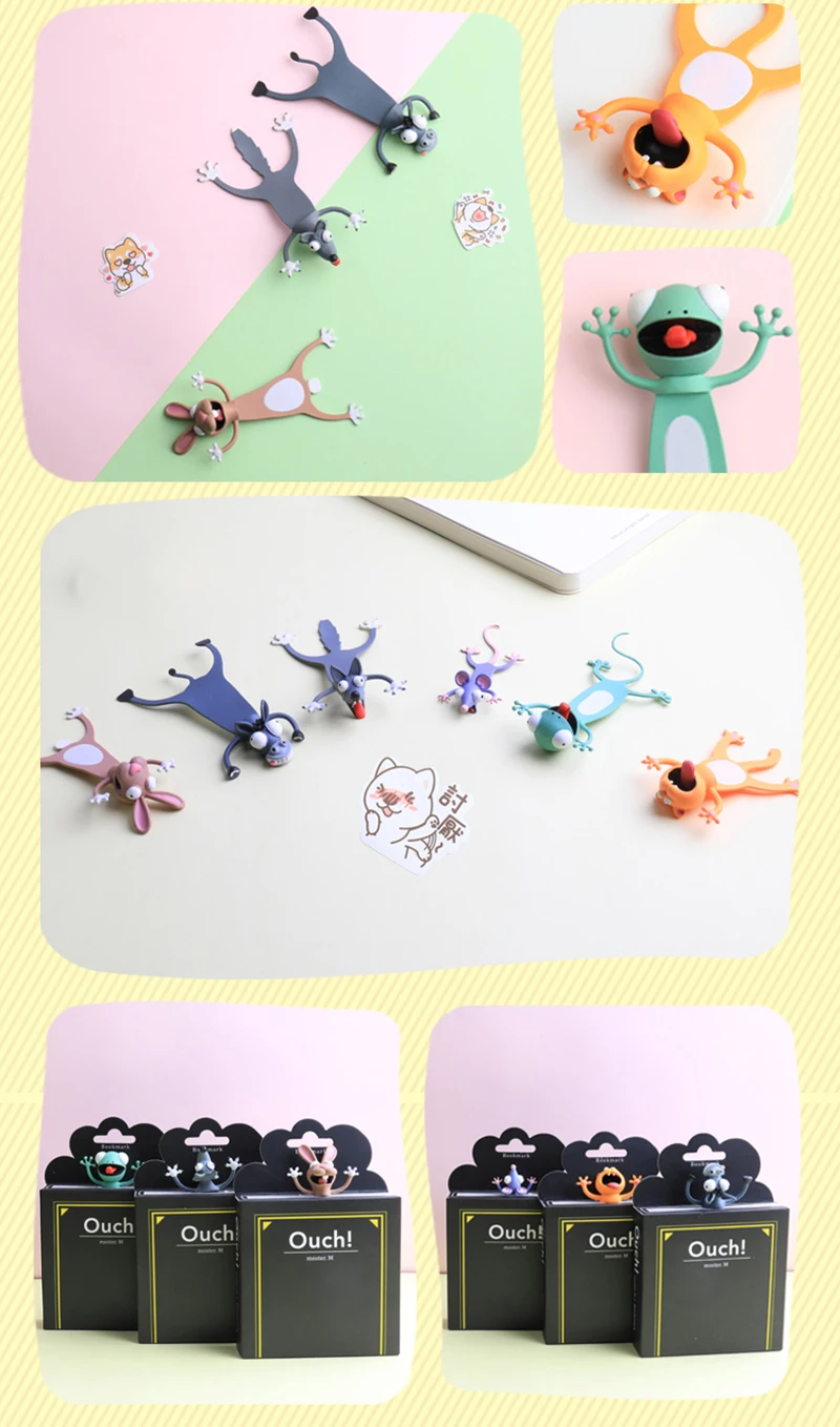 3D Stereo Cartoon Lovely Animal Bookmark Original cute cat PVC material Funny Student Children School Stationery For Kids Gift