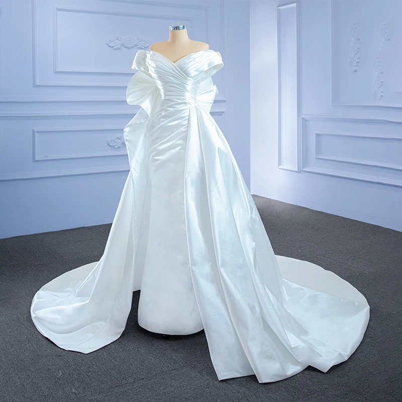 J67277 JANCEMBER White Simple Frill Wedding Dress 2021 Ladies' Banquet Cross-shaped Bandeau Slim-fit Detachable Trailing Gown 4