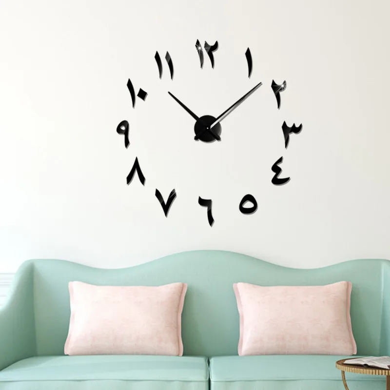 Eastern Arabic Unique Decorative Wall Clock DIY Mirror Surface Wall Sticker Home Decorations