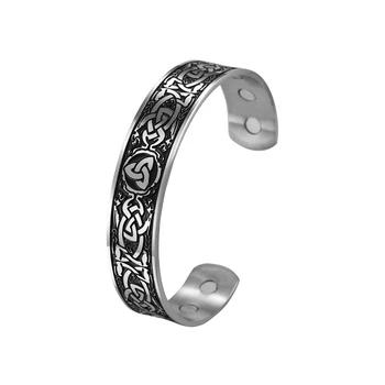 

Skyrim Vintage Trefoil Knot Bracelet 316L Stainless Steel Magnetic Cuff Bangles Viking Bracelets Jewelry Gift for Women Men