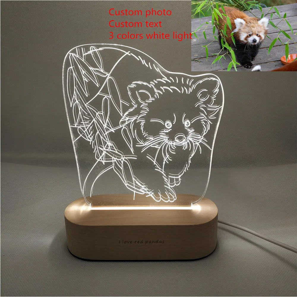  Customized Text Photo 3D Print Night Light Desk Lamp Wooden Base Christmas Valentine's Day Gift USB - 4000115692464