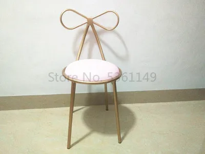 Простой домашний туалетный столик стул из кованого железа Маленький стул для макияжа стул для маникюра Ins бант сетка красный стул - Цвет: Темный хаки