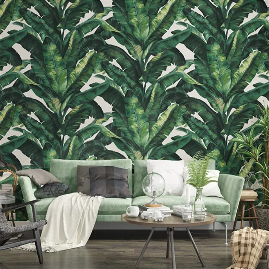 wallpaper Southeast Asia Nordic Green Plants Golden Banana Leaf Wallpaper Tropical Rainforest Living Room Background Wall paper доска разделочная tropical leaf green 30 х 20 см