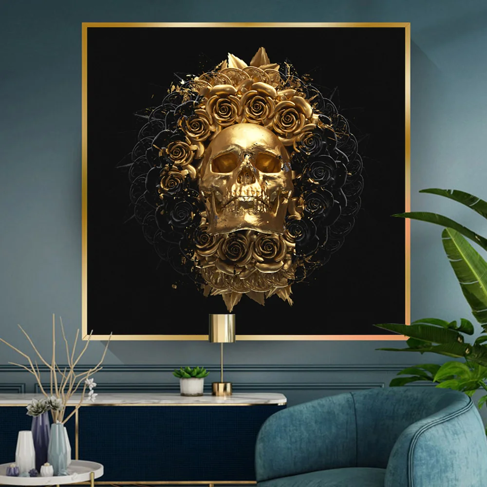 

Golden Skull Canvas Wall Art Skeleton Home Living Room Decor Posters and Prints Luxurious Canvas Prints for Living Room Bar Deco