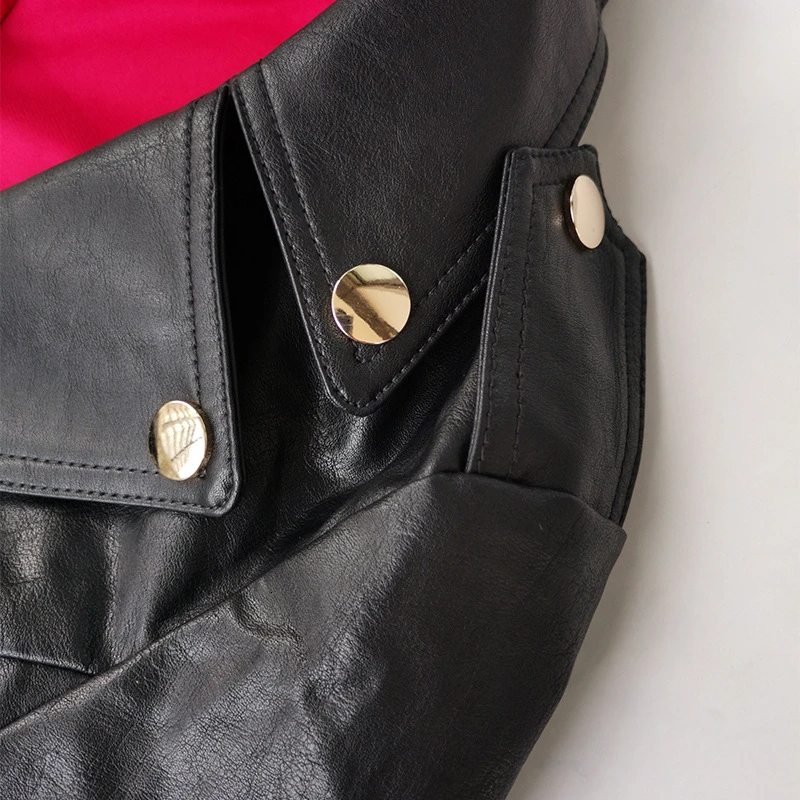 TWOTWINSTYLE PU Leather Women's Jacket Lapel Collar Long Sleeve Zipper Pocket Sashes Female Jacket Autumn Fashion New