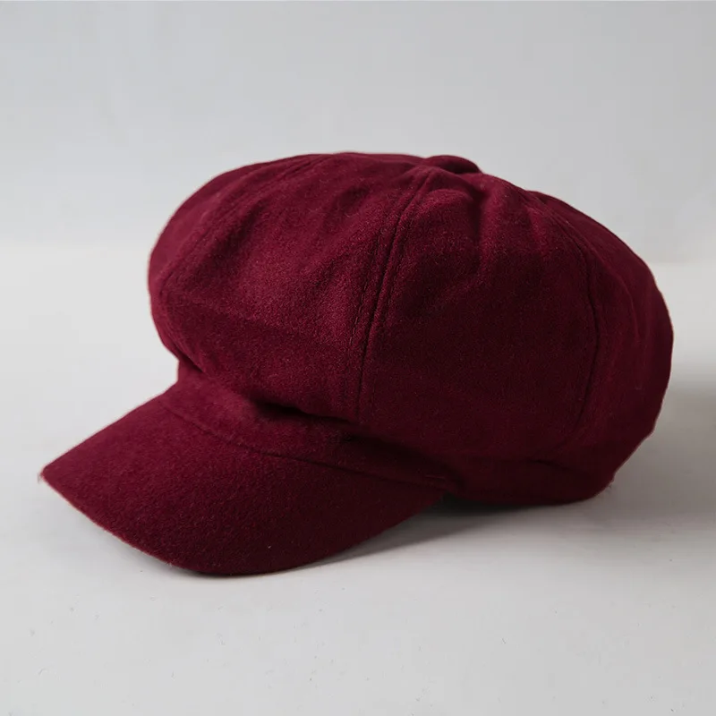 Трендовые зимние шапки для женщин во французском стиле, шерстяная шапка Baker's Boy, новая крутая Женская Бейсболка, черный с козырьком шапки-береты, Осенняя шапка - Цвет: Claret