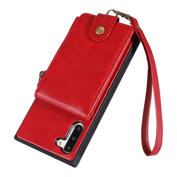 

Luxury Zipper Flip Wallet Leather Case For Samsung Galaxy Note 10 Plus Case For Samsung Note10 wrist strap Card Slots Back Cover