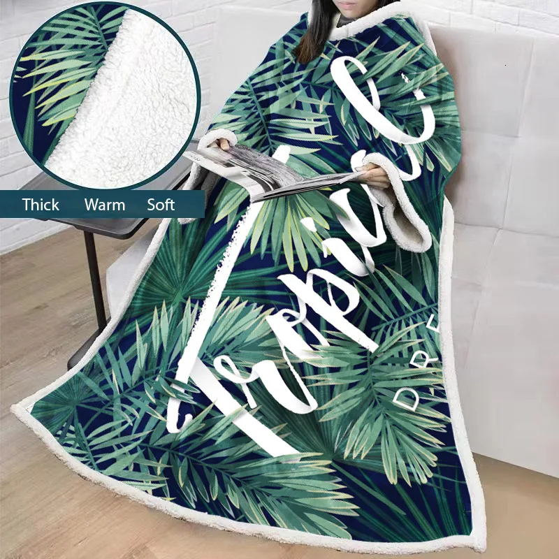 

Blanket With Sleeves 3D Printed Leaf For Adults Microfiber Sherpa Fleece Sofa Blanket Outdoor Plush Coral Manta Drop Shipping