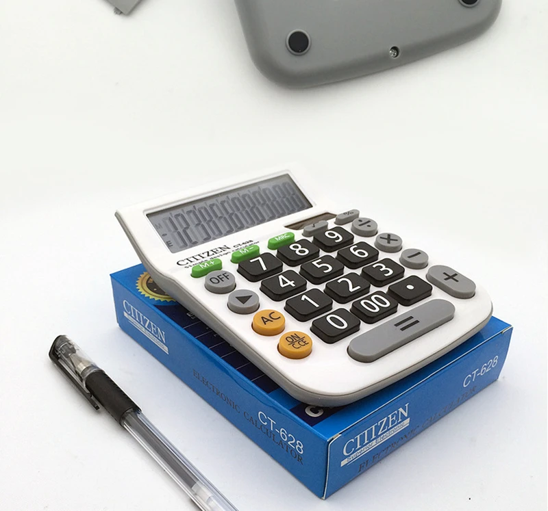 12 Digit Desk Calculator Large Button Financial Business Accounting Tool White Big Buttons Large Flat Student Calculator CT-628 (12)