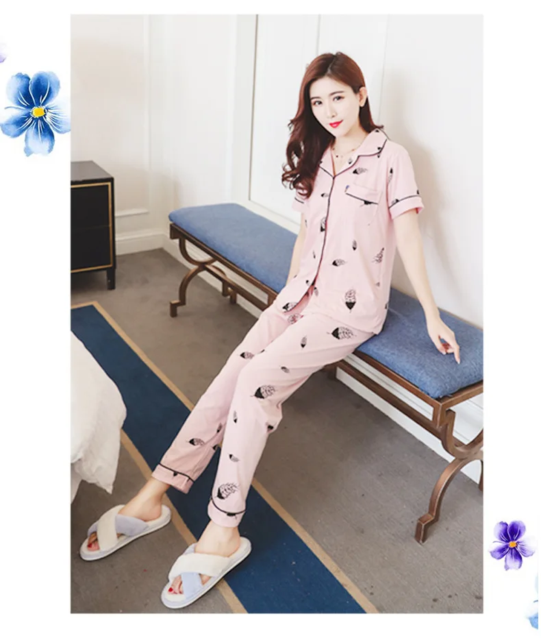 Женские пижамы в Корейском стиле, складывающаяся Пижама с воротником, женские летние шорты с короткими рукавами, пижамы, хлопковый кардиган, домашняя одежда, комплект
