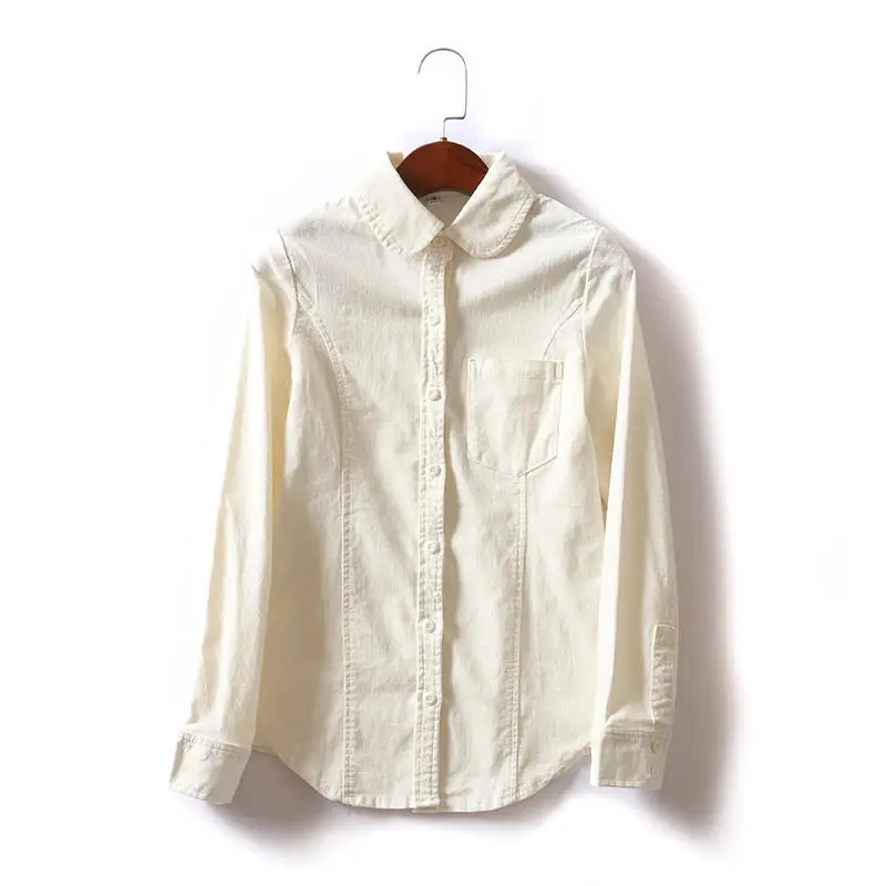White shirt Осенне-зимняя Вельветовая рубашка, Женская винтажная блуза с длинным рукавом, Женская Повседневная рубашка на пуговицах, Женская Офисная рубашка, Roupa Feminina Q2073 - Цвет: White shirt