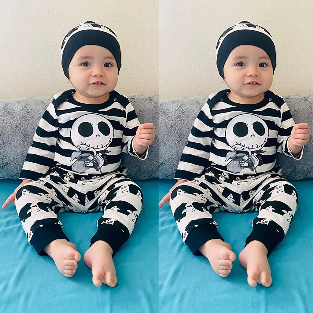 Party-wear Clothes Newborn Infant Baby Boys Costume Suits Cartoon Romper Pants Hat Halloween Skull Outfits Set детская одежда