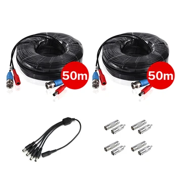 

2PCS 50M 164 Feet BNC Video Power Cable For CCTV Camera DVR Security System 1 to 4 Port Power Splitter Cable 4 PCS BNC Connector