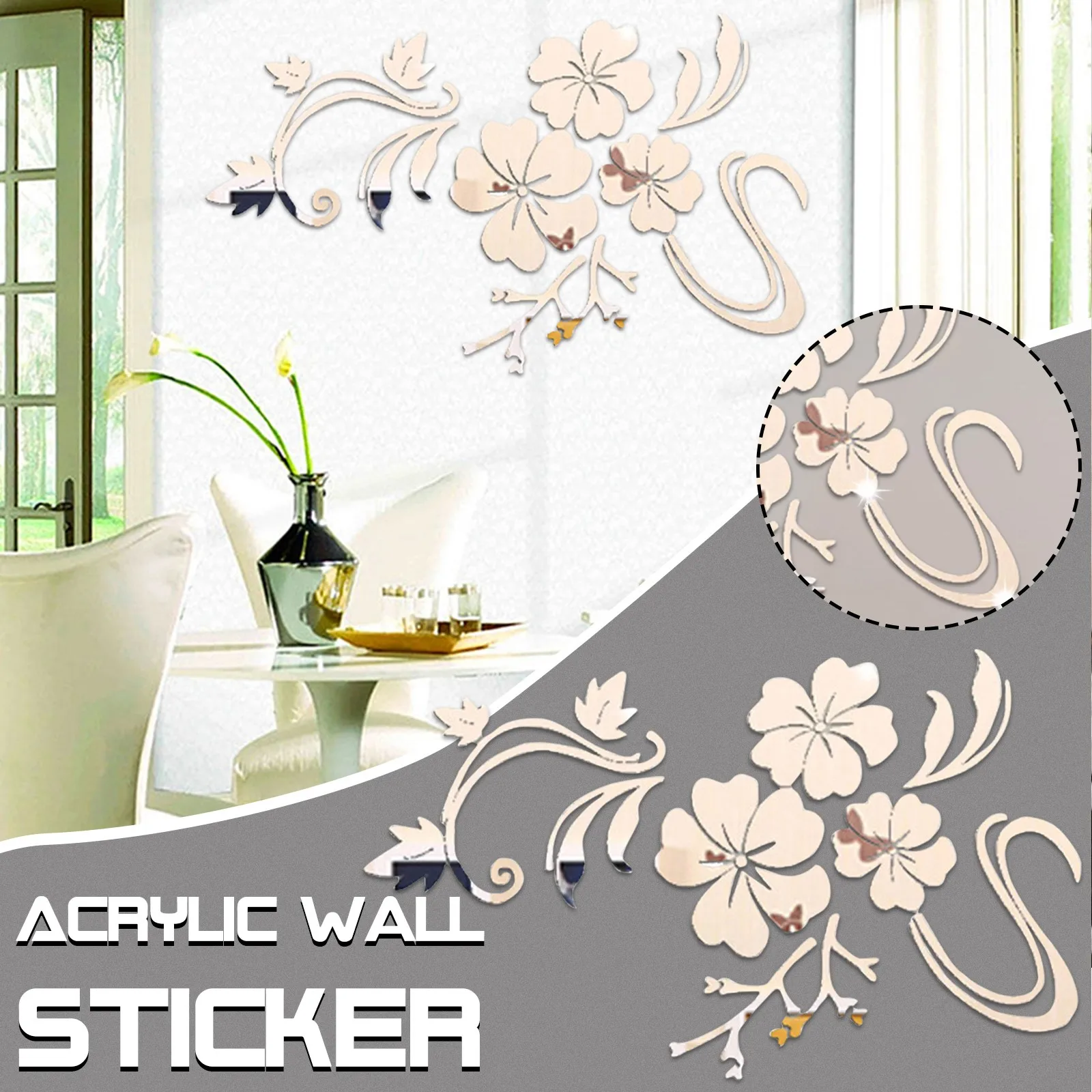 1 set Exquisite Flower 3D Mirror Wall Stickers Removable Decal Art Mural Home Bedroom TV acrylic Background Decoration | Дом и сад