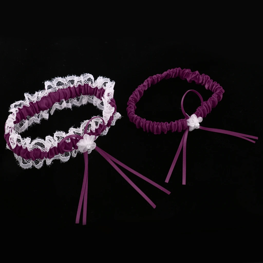 2Pcs Rustic Bridal Wedding Garter Floral Stretch Bridal Lace Satin Bowknot Thigh Ring Soft Socks Hen Party Lace Pearls Garter