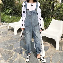 Женские джинсовые штаны комбинезоны джинсы комбинезоны осень зима модные повседневные женские однотонные винтажные свободные джинсовые шаровары брюки