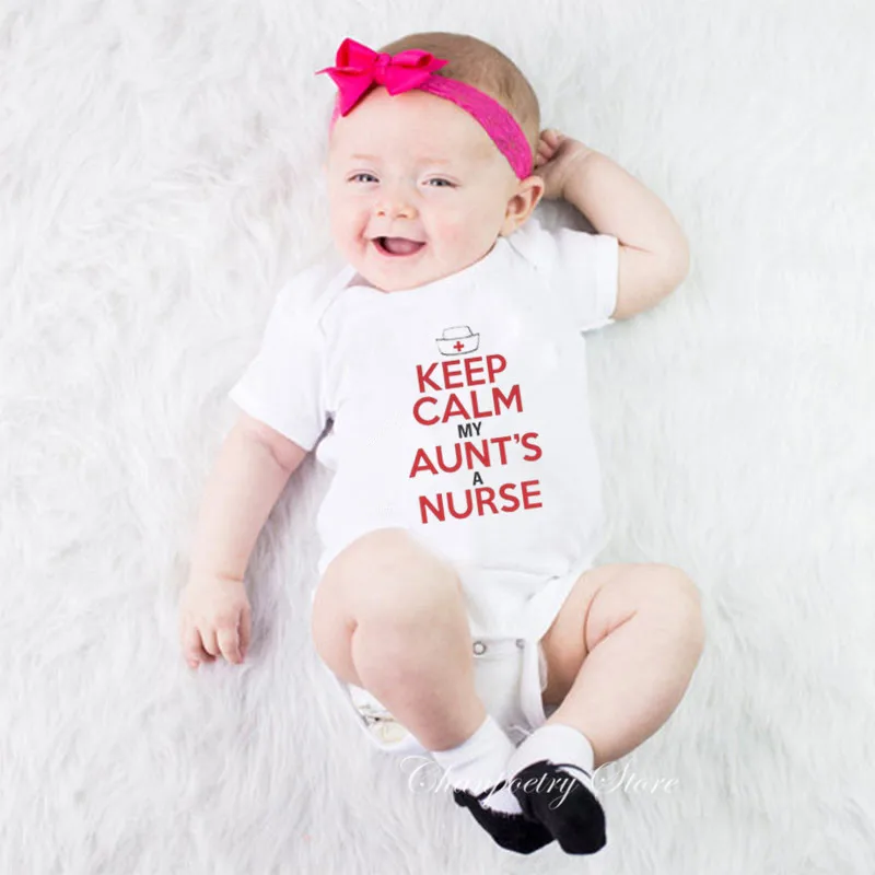Keep Calm My Aunt's a Nurse, забавная Одежда для новорожденных, белый хлопковый комбинезон для младенцев мальчиков девочек Летний комбинезон для сна, комбинезон для детей 0-18 месяцев