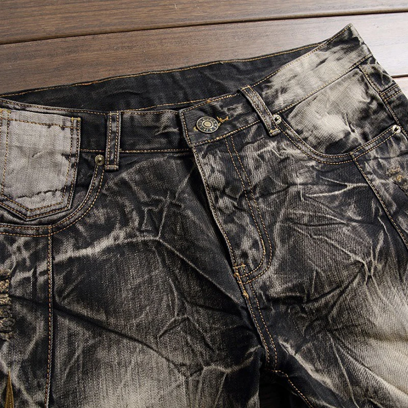 Ripped Jeans Men Fashion Harajuku Street Hip Hop Autumn Embroidery Wings Vintage Straight Jeans Men Distressed Denim Trousers