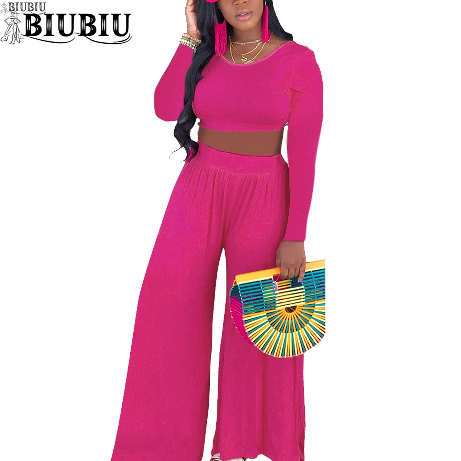 

BIUBIU 2 Piece Set Women Suit Tracksuit Women O Neck Crop Top And Long Pants Set Sexy Autumn Casual Clothings conjuntos de mujer