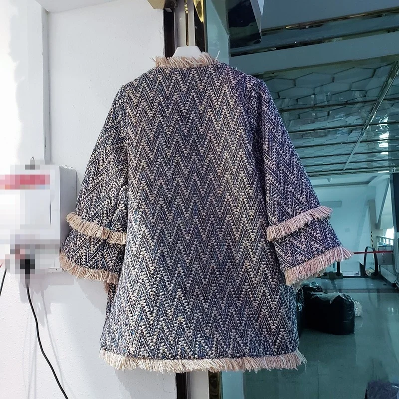 

Женская твидовая куртка с бахромой, новинка, осенне-зимняя модная Свободная верхняя одежда с V-образным вырезом, женское элегантное офисное твидовое пальто, уличная одежда