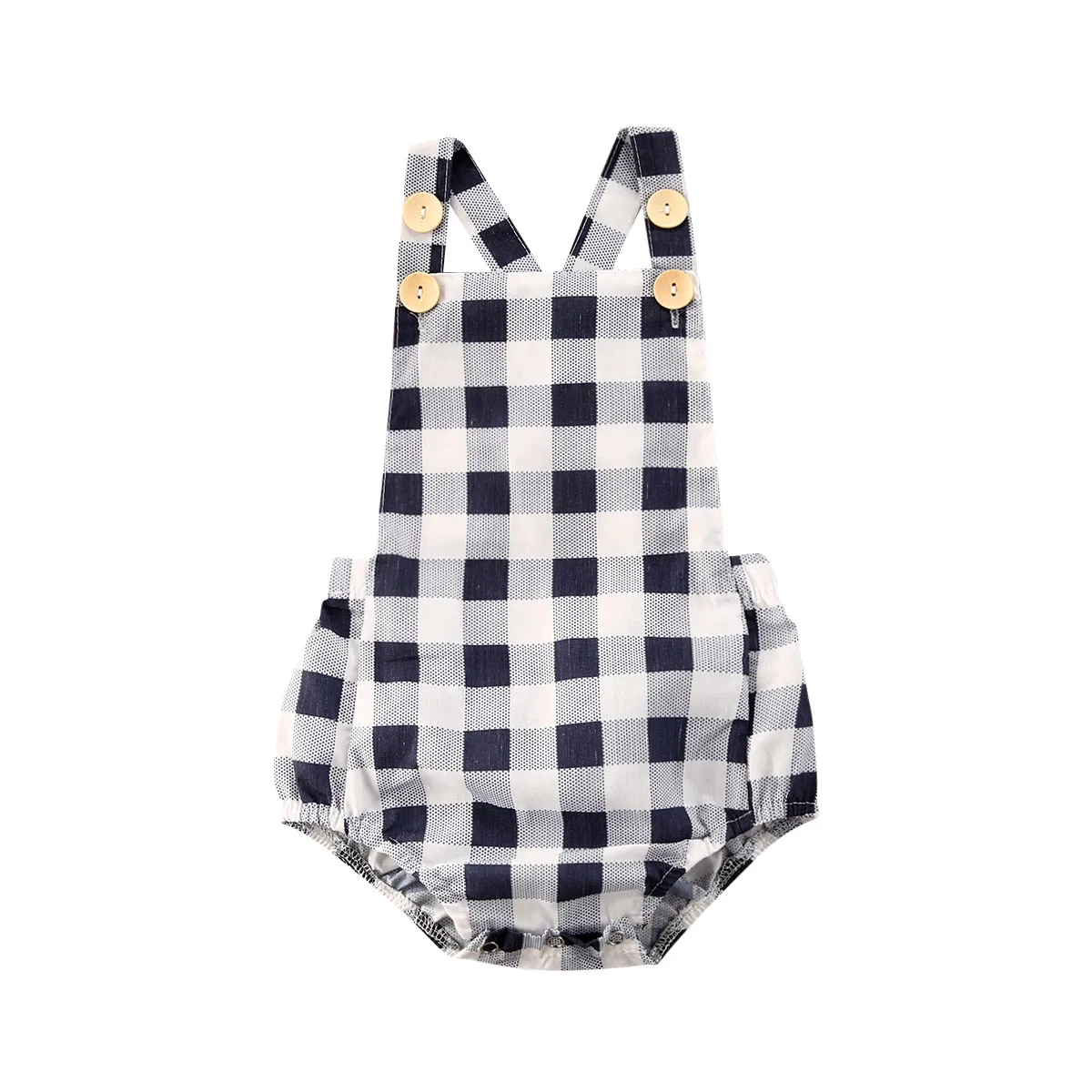 Newborn Infant Baby Boy Girl Romper Summer Button Jumpsuit Plaid Casual Sleeveless Backless Cotton Outfits Clothes Cotton baby suit Baby Rompers