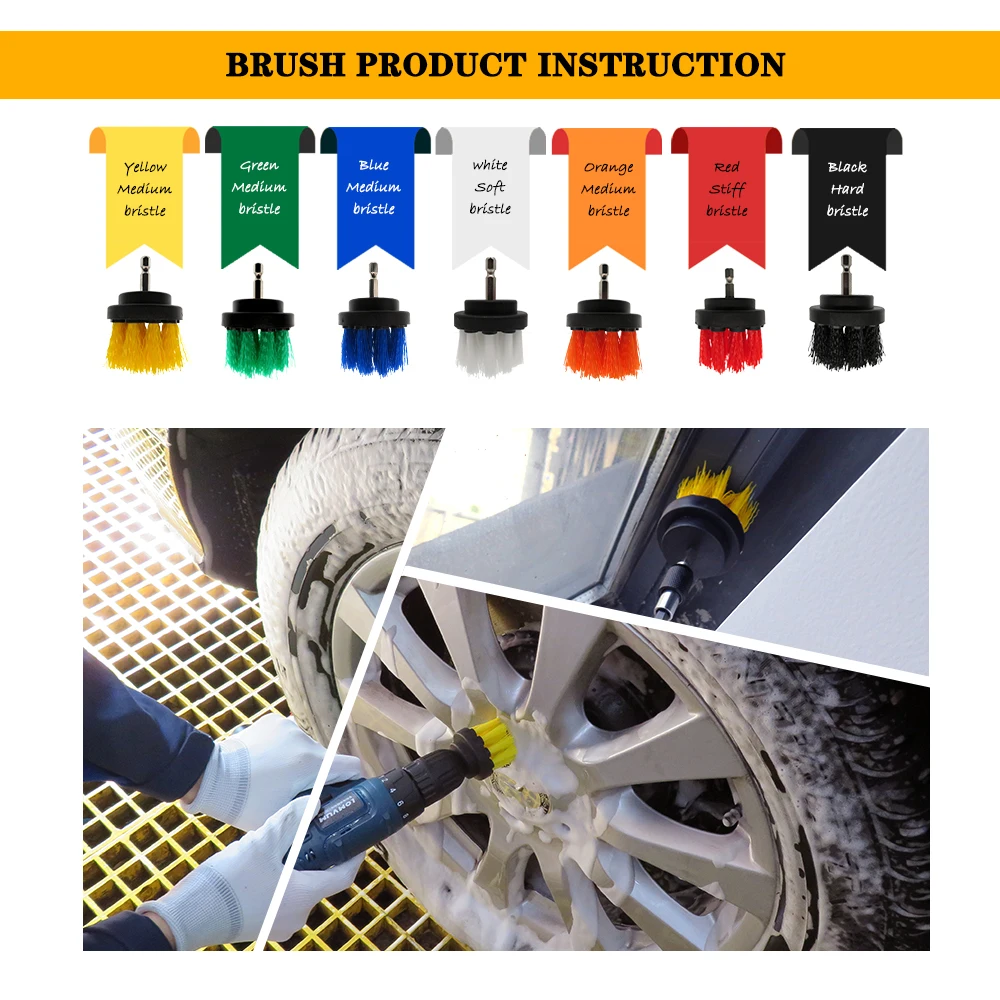 1Pcs 5 Inch Wheel Brush Car Washing Drill Cleaning Brushes for Rim Wash Bathroom Tub Shower Floor Car Auto Cleaning Washing Tool