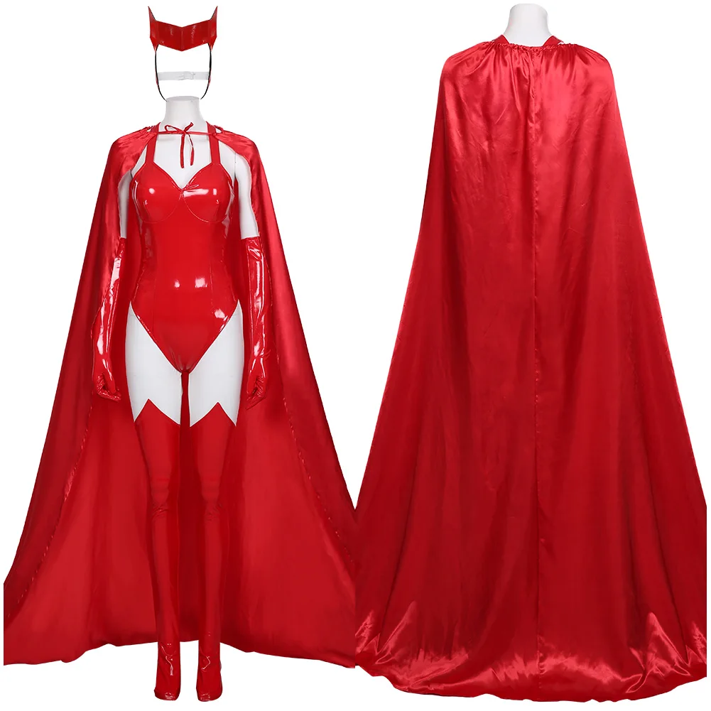 Wanda Vision Scarlet Witch Maximoff косплей костюм сексуальный красный комбинезон плащ маска