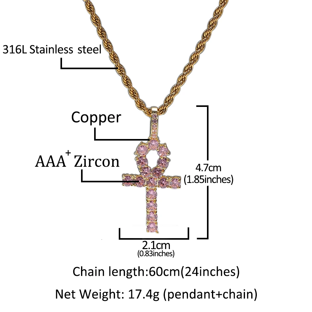 Шикарный король крест АНХ кулон розовый кубический цирконий камни Золотой Серебряный цвет ожерелье цветные модные ювелирные изделия Хип-хоп