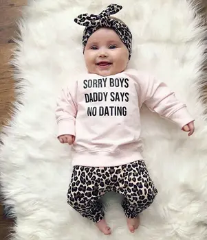 

Newborn Baby Girl 0-24M Leopard Print T-Shirt Top Pants Headband Outfit Clothes