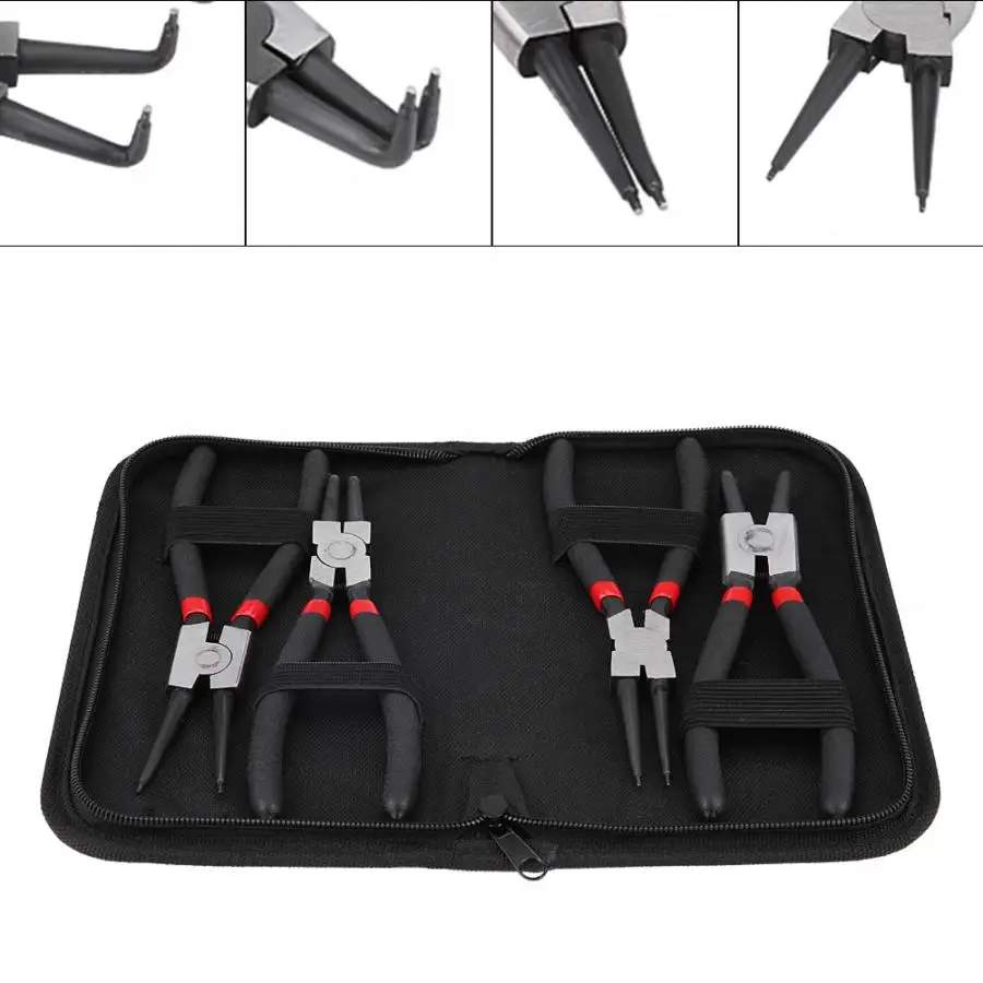 

4Psc 7inch Circlip Plier Internal External Bent Straight Snap Ring Circlip Pliers Tool