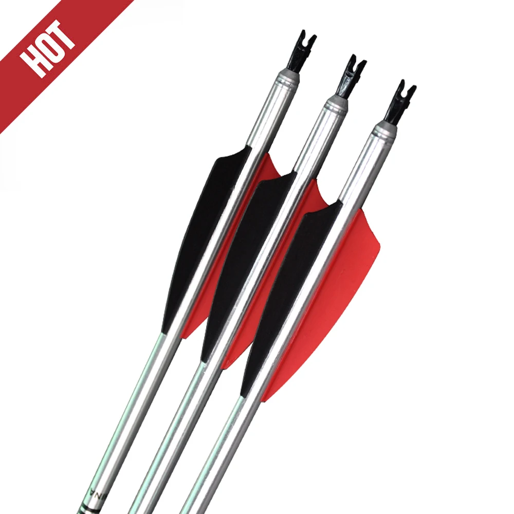 Free Shipping 12X Aluminum Arrows 2117 30&quot Silver Shaft Insert Screw Field Point Archery Bow Hunting Shooting Black Red Vanes | Спорт и