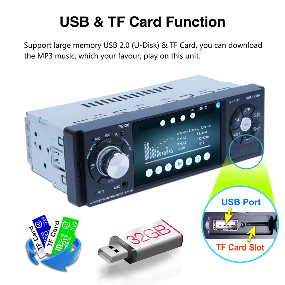 

4.1 Inch Car Radio 1 Din Android Fm Hd Multimedia Radio Car Auto Audio Stereo Bluetooth Autoradio Support Rear View Camera