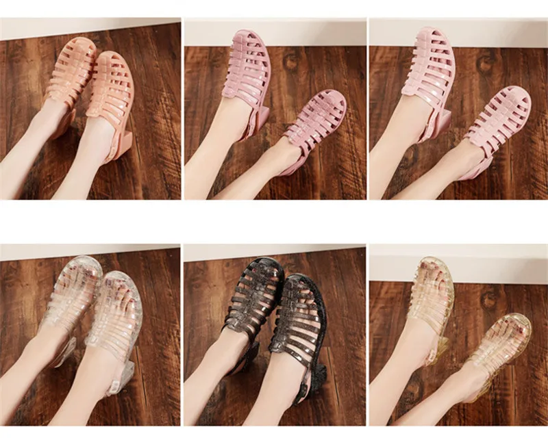 Rain Closed Toe Sandals Female High-Heeled Shoes Transparent Crystal Plastic Beach Women Jelly Shoes High Heels Sandals Slippers Waterproof  (28)