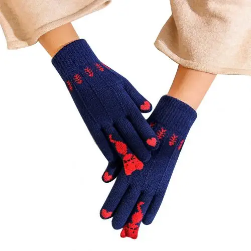Винтажные вязаные перчатки с рождественским оленем, женские утепленные перчатки с сенсорным экраном, зимние теплые зимние варежки, рождественский подарок для женщин - Цвет: Тёмно-синий