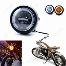 Универсальный 6,5 дюймов ретро мотоцикл 55 Вт светодиодный фонарь винтажный Hi/Low луч кольцо DRL фары кронштейн для Harley honda
