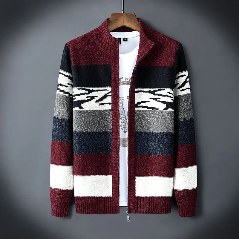 

Sweater Men's Autumn and Winter New Men's Cardigan Sweater Casual Loose Long-Sleeved Thick Plus Velvet Sweater