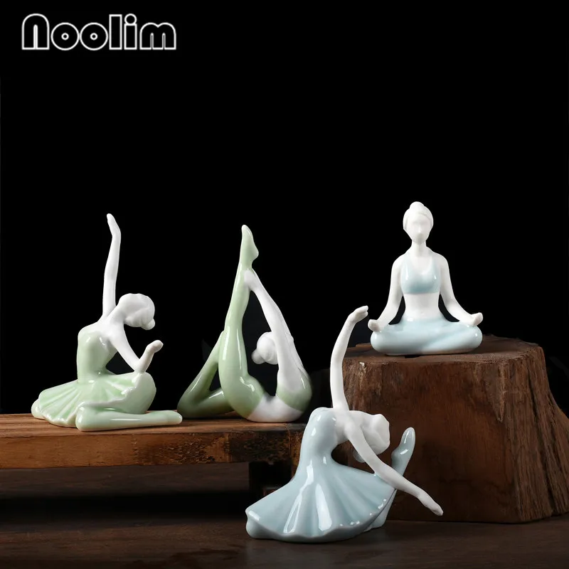 Creative Ceramic Abstract Ballet Dancing Yoga Girl Small Ornaments Simple Modern Living Room Yoga Lady Statue Crafts Home Decor