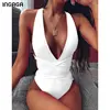 INGAGA 2022 Plunging Swimsuit One Piece High Cut Swimwear Women Cross Bandage Beachwear Summer Backless Bathing Suit Women ► Photo 2/6