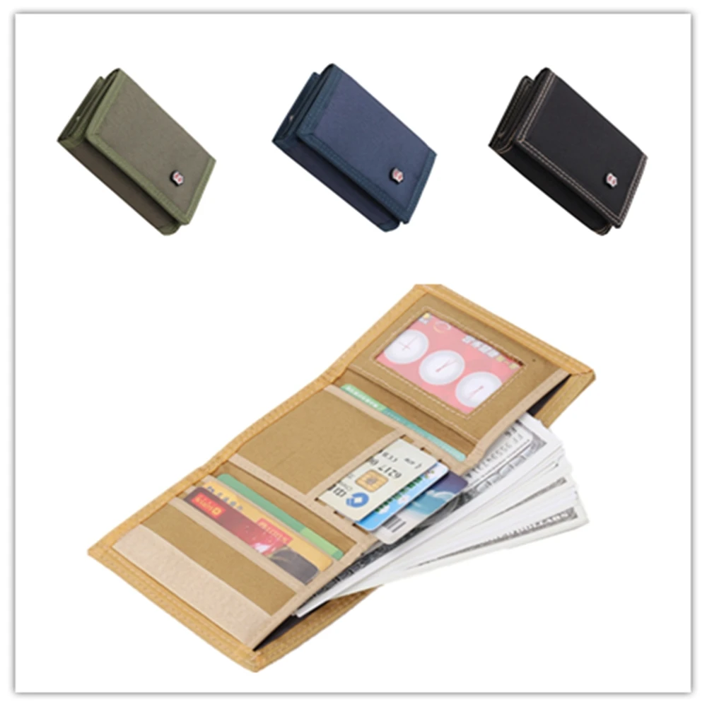 

AA Men Three-fold Coin Purse Solid Color Canvas Wallet with Velcro Fashionable Card Pack