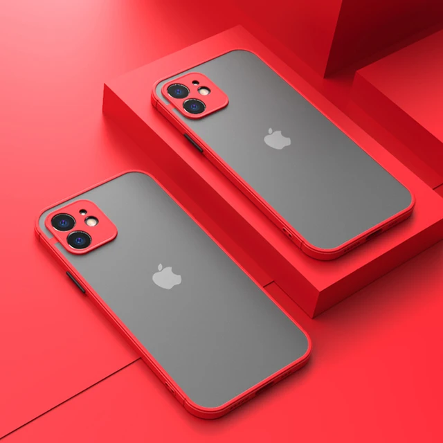 Luxury Shockproof Matte Bumper Phone Case For iPhone 11 12 Pro Max Mini X XR Xs SE2 8 6 7 Plus Soft Silicone Transparent Cover Red