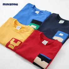 Minizone детская одежда, для мужчин, летняя футболка, летний детский топ с короткими рукавами, вырез лодочкой, хлопок, для мальчиков, средний размер, для детей