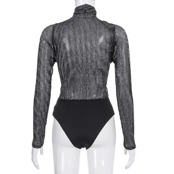 

2020 Women's New Fashion Sexy Deep V-neck Slim Solid Color Long Sleeve Black Retro Bodysuit