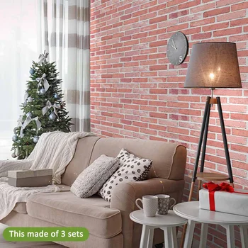 

7 PCS/Set 3D Light Red Brick Pattern Wall Decals Stickers Self-adhesive Waterproof Panels Wallpaper Rock Grey Light Red Brick