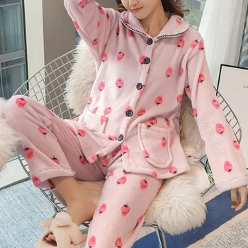 

Litthing 2020 Pijama Mujer Autumn Winter Pajamas Woman Lovely Leisure Two Piece Set Printing Indoor Clothing Home Suit Sleepwear