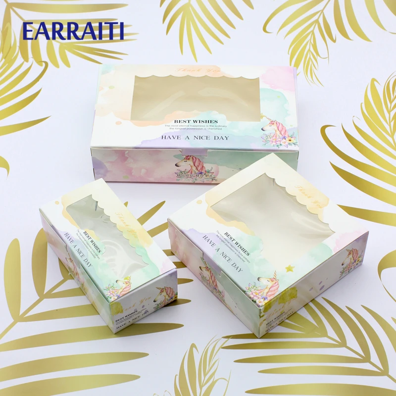 

50PCS Unicorn Gift Paper Box Birthday Wedding Party Pink Paper Box With Window Candy Cookies Snacks Sweety Cake Packaging Boxes