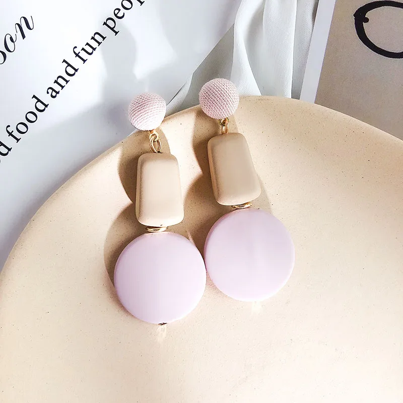 South Korea Dongdaemun Acrylic Long Pendant Earrings Female Contrast Round Net Red Exaggerated Temperament Ear Jewelry | Украшения и
