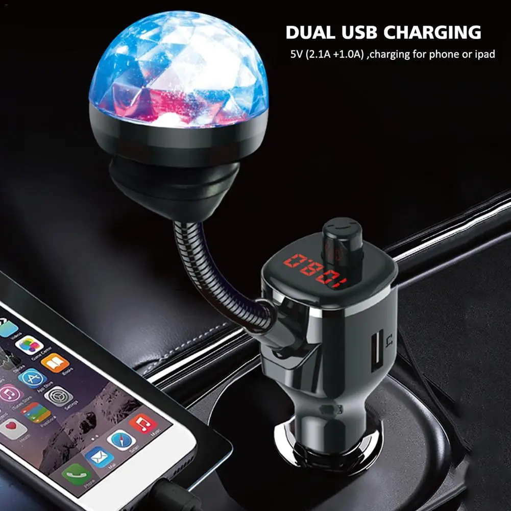 FM Transmitter Car Bluetooth 5.0 USB Charger Kit With Night Vision LED Light Adapter Built-in Noise Cancellation Microphone | Электроника