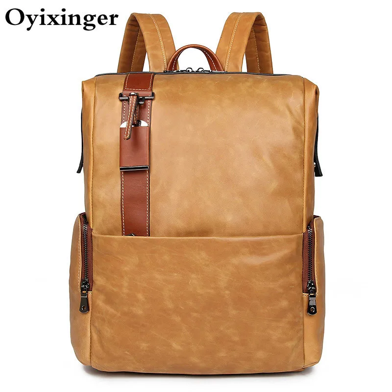 Genuine Leather Men Backpack Laptop Boys Cow Leather Backpacks Student Bag Rucksack For Macbook Mac Book Air 15 Notebook Dell